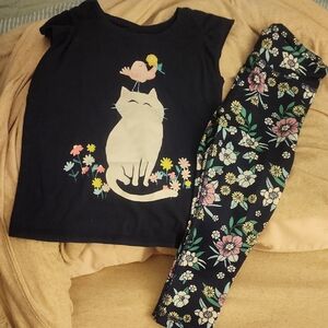 *nd Sz 4T jumping beans Girls' Navy Cat & Floral Active Legging Outfit Set
